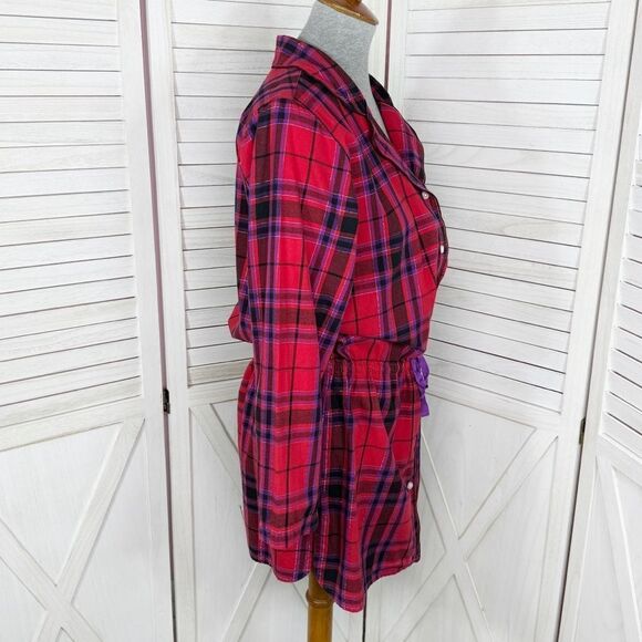 Victoria’s Secret Plaid Flannel Cinch Waist Sleep Nightshirt Red Pink Medium - Picture 3 of 13